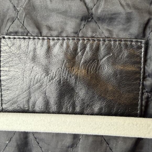 Vintage Leather Jacket Mens XL Black Hooded Drawstring Parka Coat 90s Zip Front - Picture 6 of 8